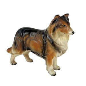 Rough Collie Figurine Marked Japan Porcelain About 4" tall 5.5" long